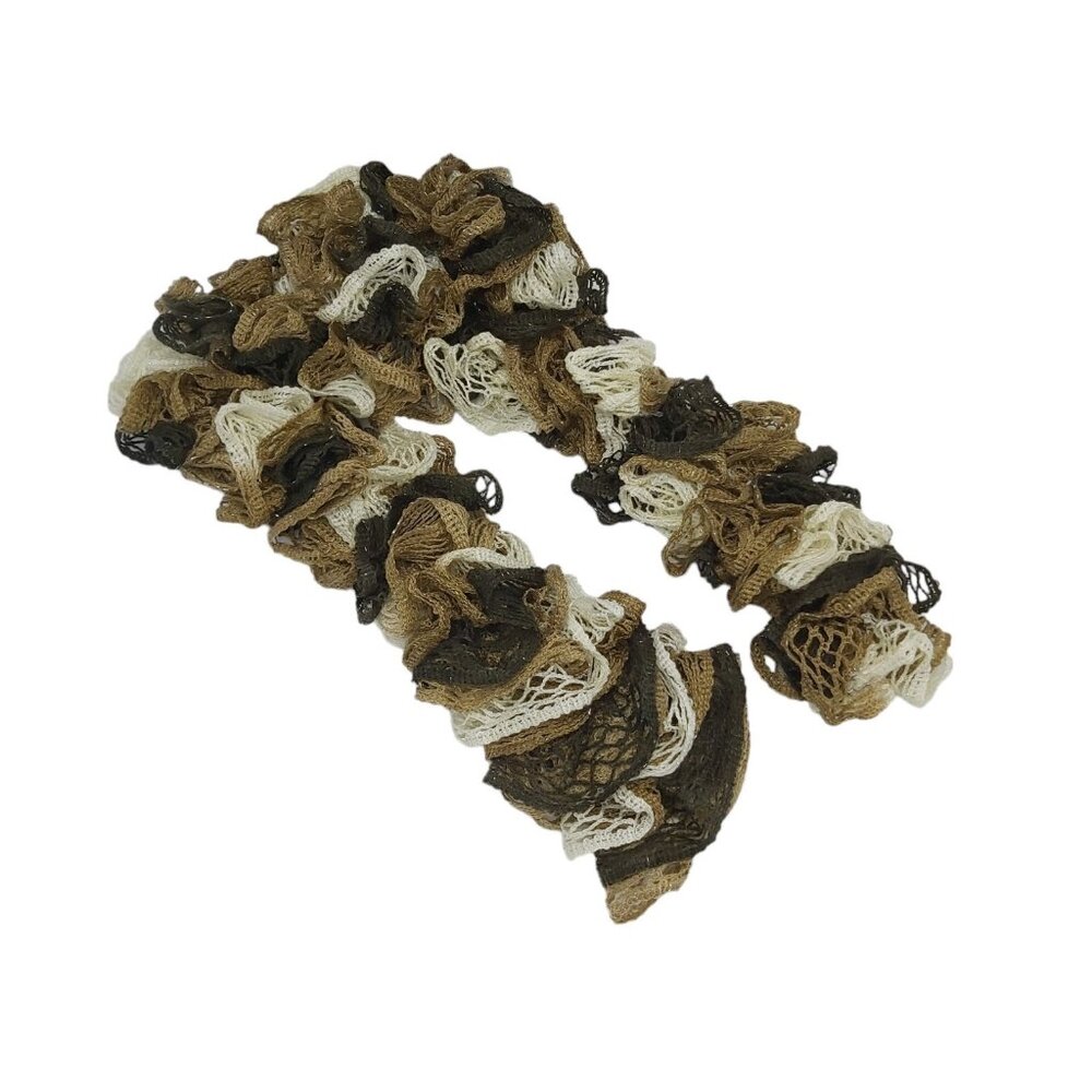 Frilly Ruffle Knit Scarf Wrap Boa All Season Accessory Brown Beige White Mix New